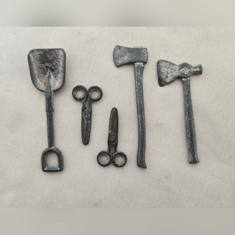 Set of 5 Mini Metal Tools Shovel, Ax, Scissors